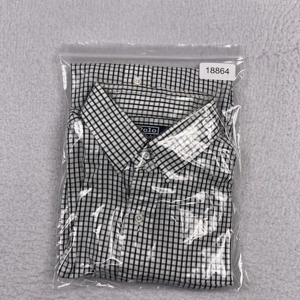 Polo Ralph Lauren Tyler Tab Shirt Mens 16-32‎ Black White Grid Check Button Down